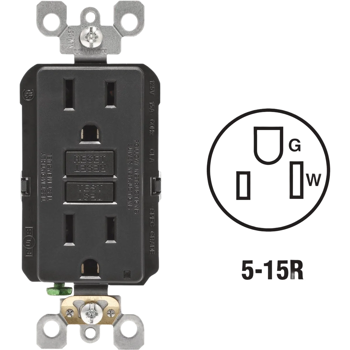 Solid Leviton SmartlockPro Self-Test Black Residential Grade Rounded GFCI Outlet Prestigious