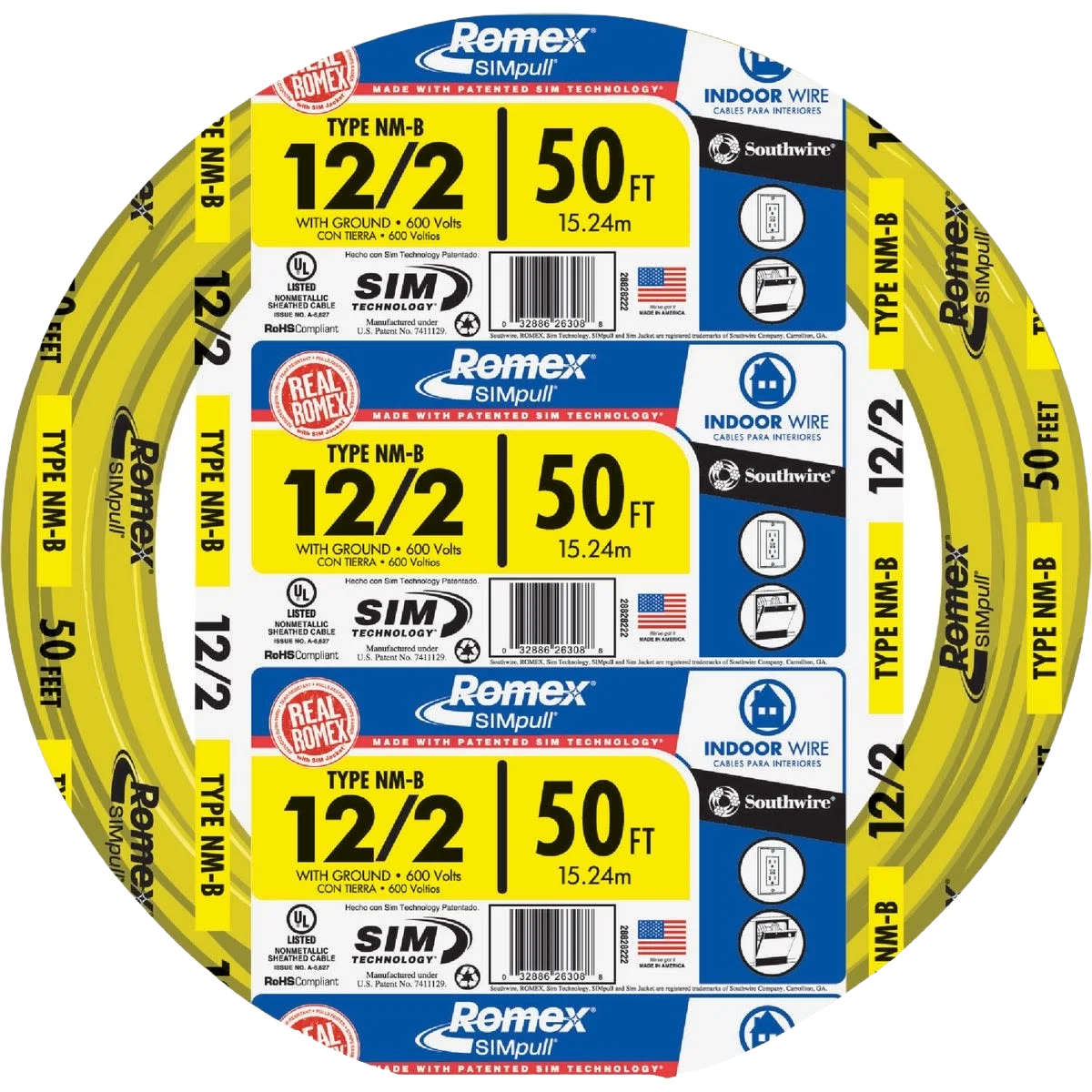 Contemporary Romex 50 ft. 12-2 Yellow Solid NMW G Wire Durable