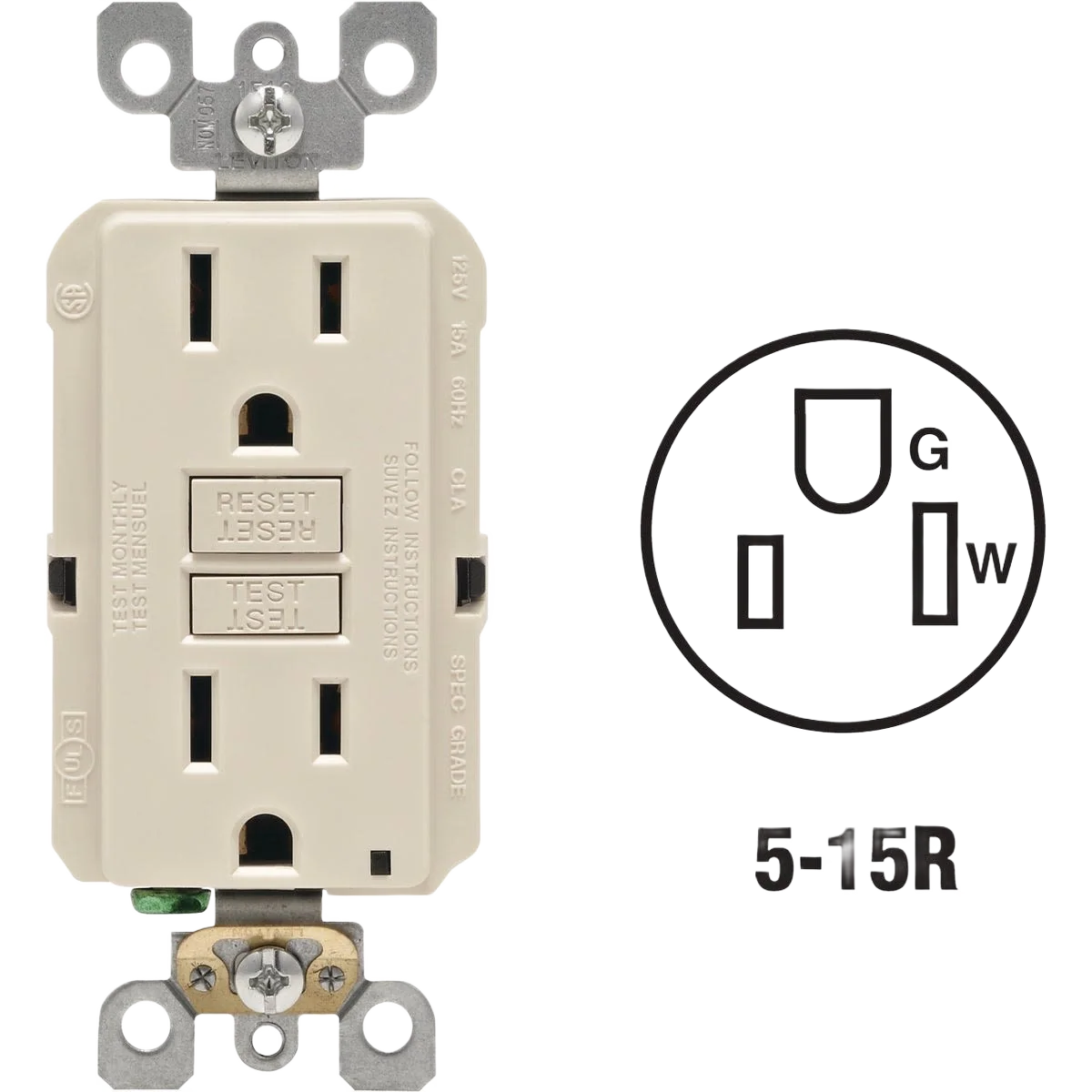 Sustainable Leviton SmartlockPro Self-Test Light Almond Rounded GFCI Outlet World-Class