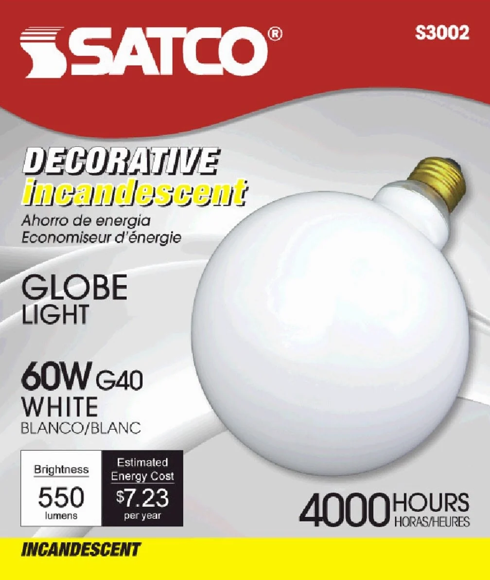 Responsible Satco 60 Watt Gloss White G40 Globe Light Bulb Solid