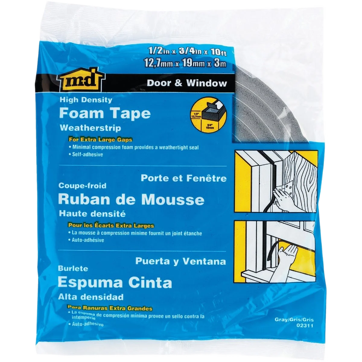 Effective M-D Gray Closed Foam Weatherstrip Tape 3 4 In. W x 1 2 In. T x 10 In. L Classic