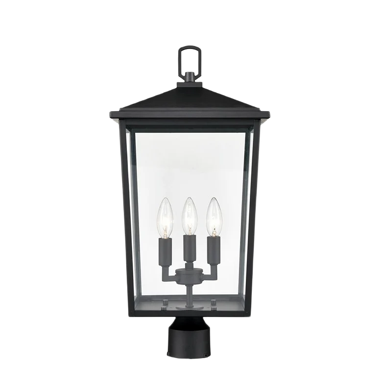 Contemporary Millennium Lighting Fetterton Powder Coated Black Three Light Outdoor Post Lantern Fine
