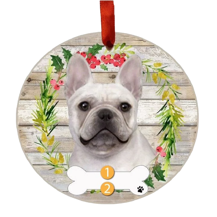 Minimalist E S Pets Personalized French Bulldog Face Wreath Ornament Recyclable