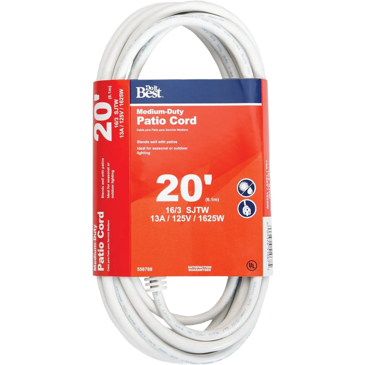 Elite Do it White 16 3 Medium-Duty Patio Extension Cord 20 ft. Smooth