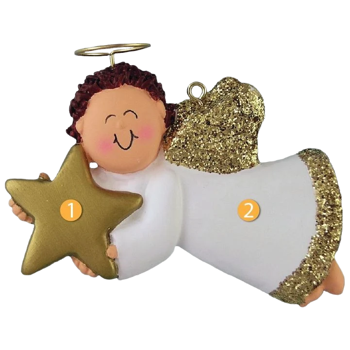 World-Class Ornament Central Personalized Brunette Male Angel with Star Ornament Reliable