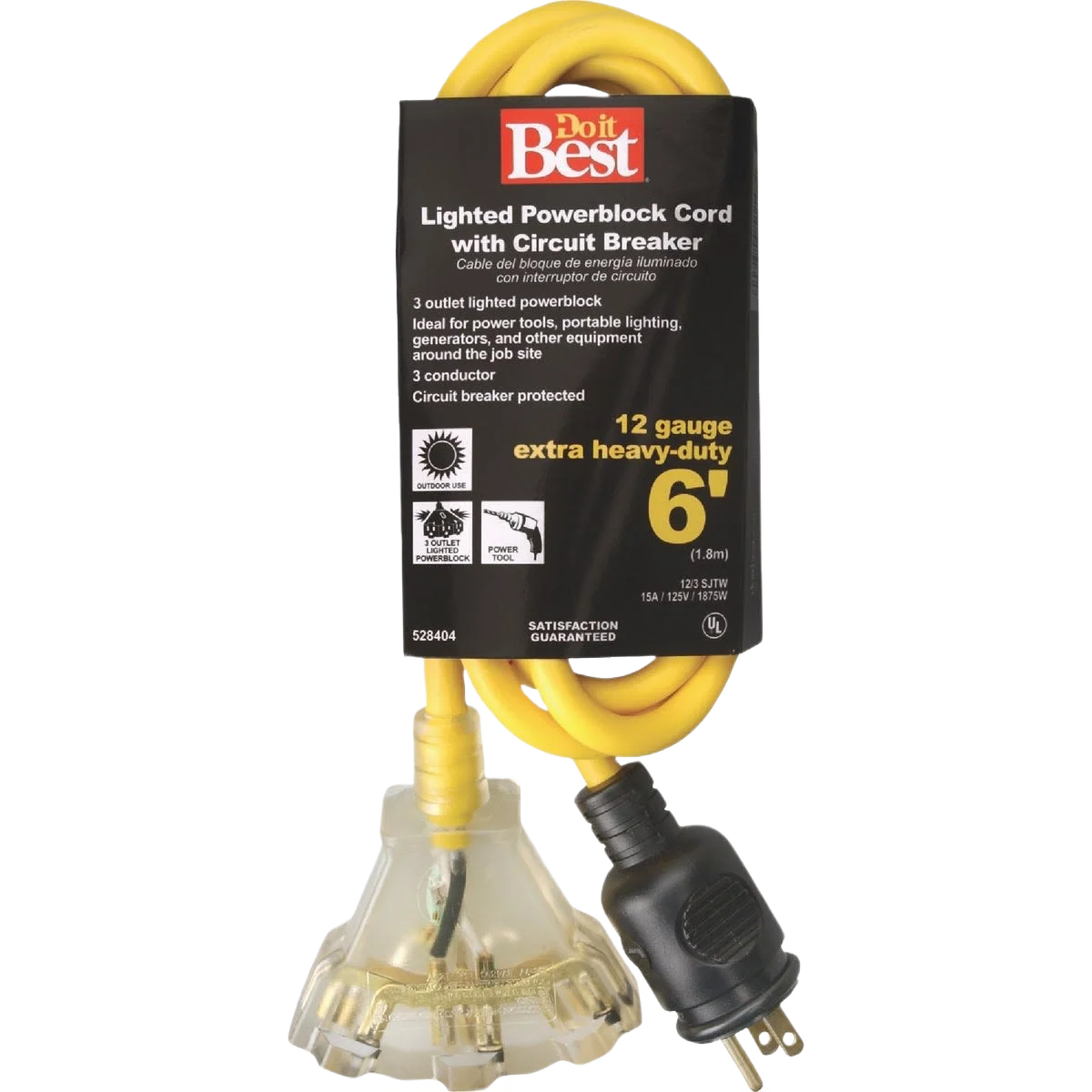 Traditional Do it Yellow 12 3 Circuit Breaker Protected Extension Cord 6 ft. Pure