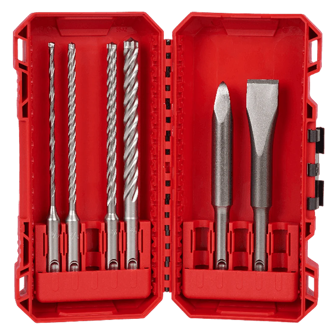 Official Milwaukee 6pc SDS Plus MX4™ 4-Cutter Chisel Kit Recyclable