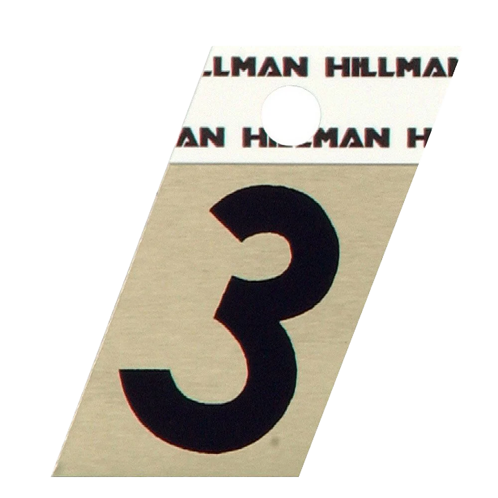 Solid Hillman 1-1 2-In. Adhesive Black Gold Aluminum House Number 3 Authentic