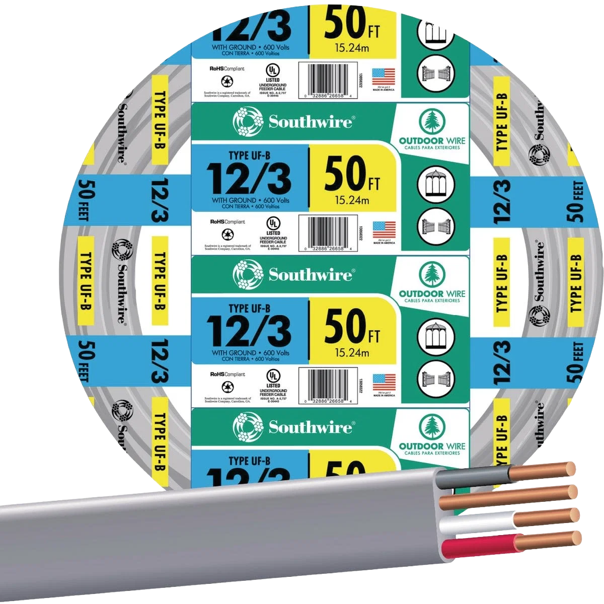 Responsible Southwire 50' 12 AWG 3-Conductor UFW G Wire Expertly Made