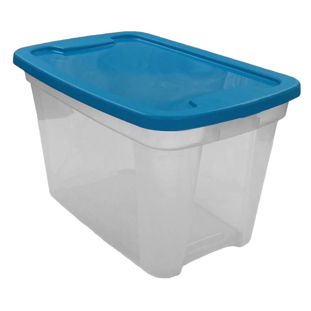 Official Edge Plastics Clear Storage Tote with Aqua Lid 20 Gallon Clean