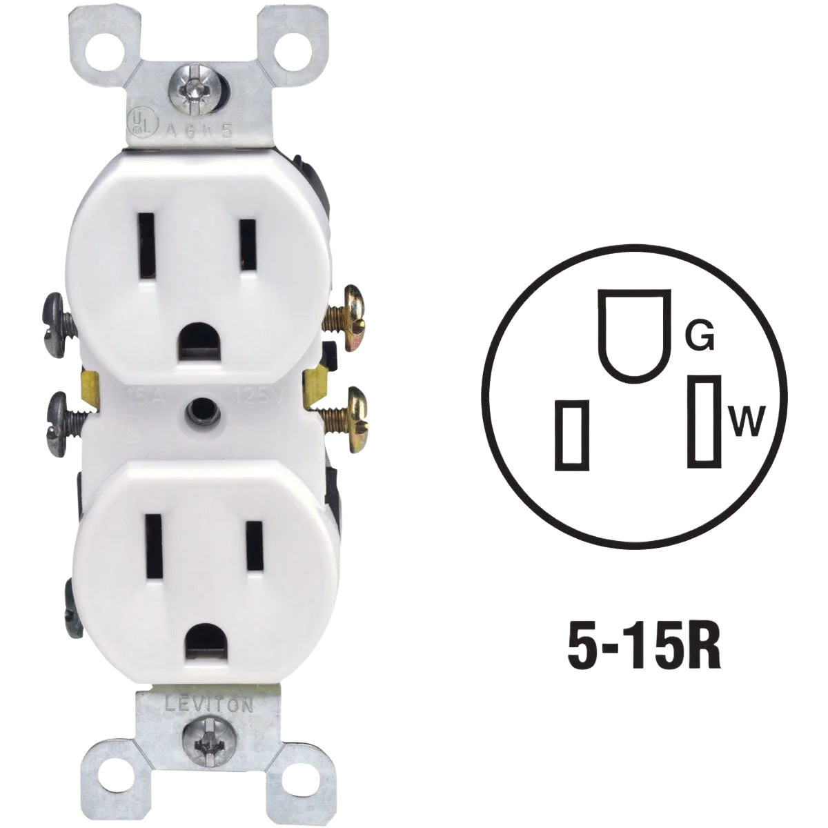 Fine Crafted Leviton 15 Amp White Shallow Grounded 5-15R Duplex Outlet Clean