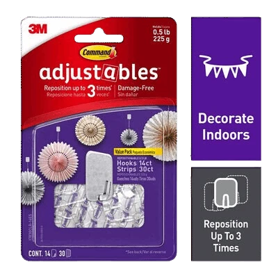 Proven 3M Adjustables Clear Mini Repositionable Hooks 14-Pack Flexible