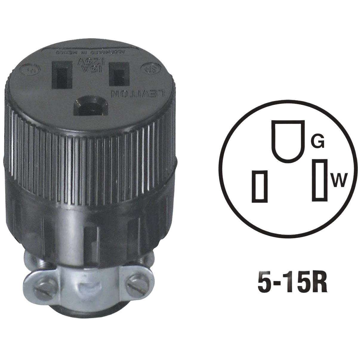 Durable Leviton 15 Amp 125V 3-Wire 2-Pole Black Round Cord Connector Casual