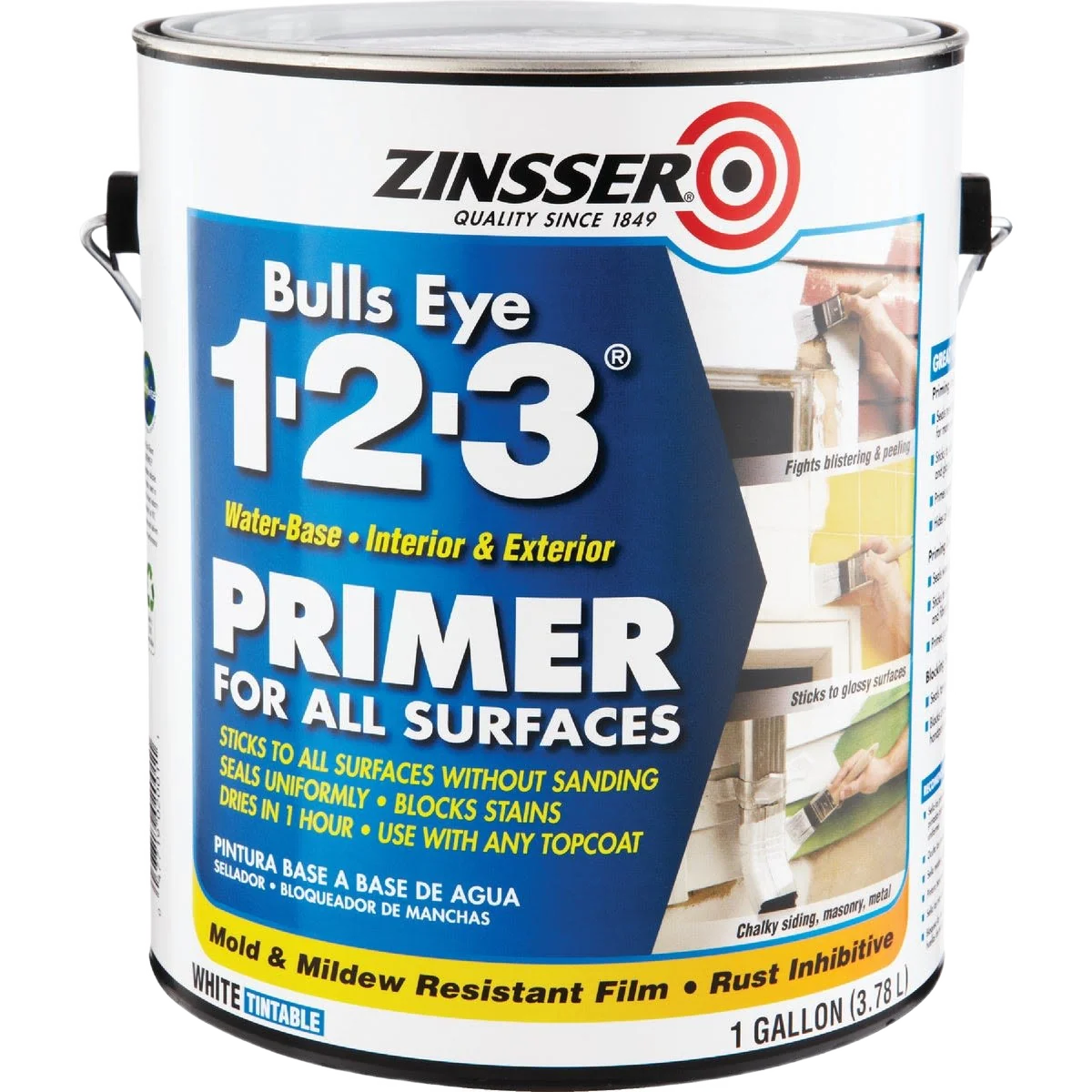Clean Zinsser Bulls Eye 1-2-3 White Water-Base Interior Exterior Stain Blocking Primer 1 Gal. Verified
