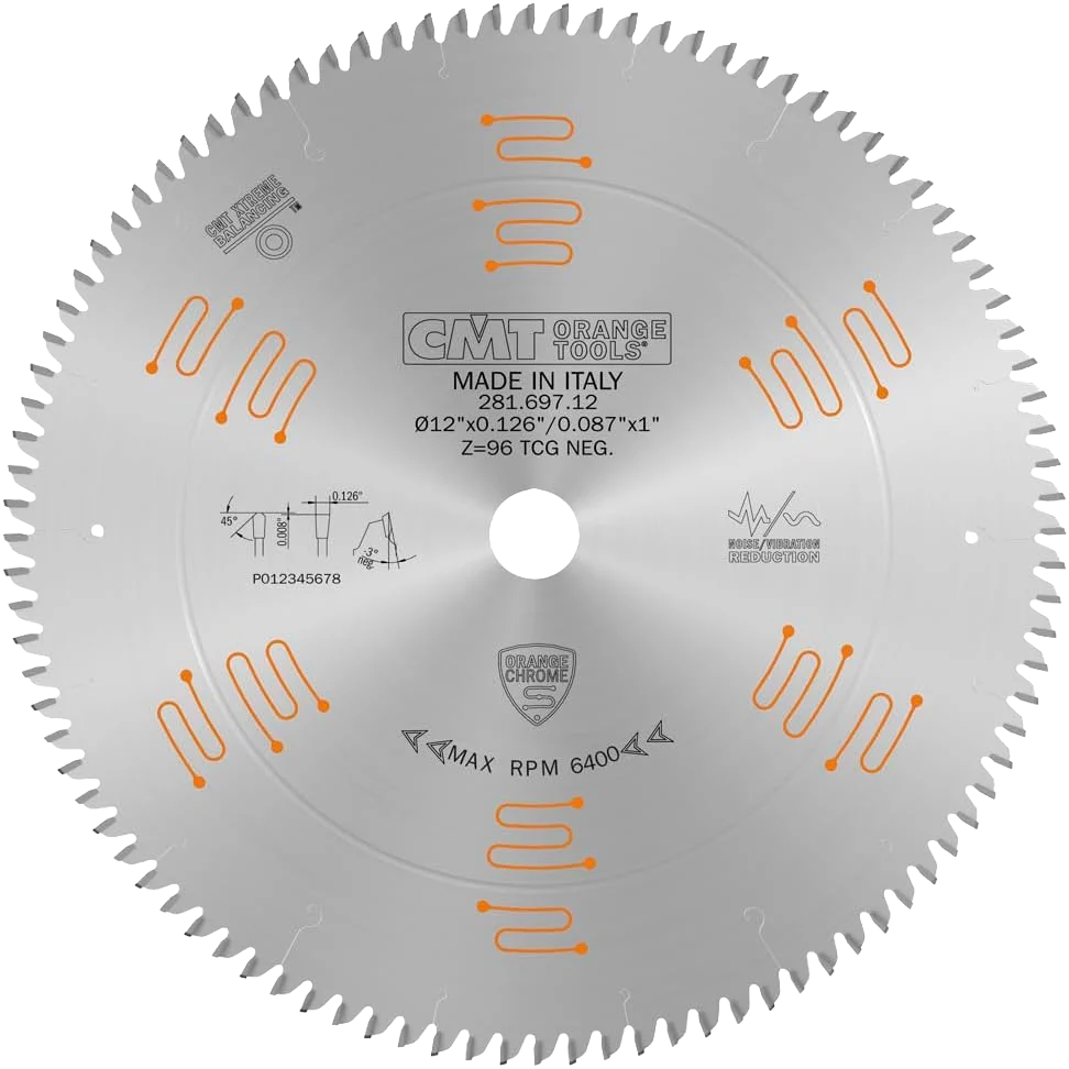 Advanced CMT Orange Tools 12 96T Double-Sided Laminate Melamine Saw Blade Crafted