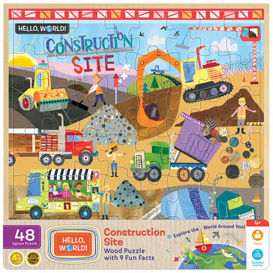 Traditional MasterPieces Hello World 48-Piece Construction Site Kids Puzzle Smooth