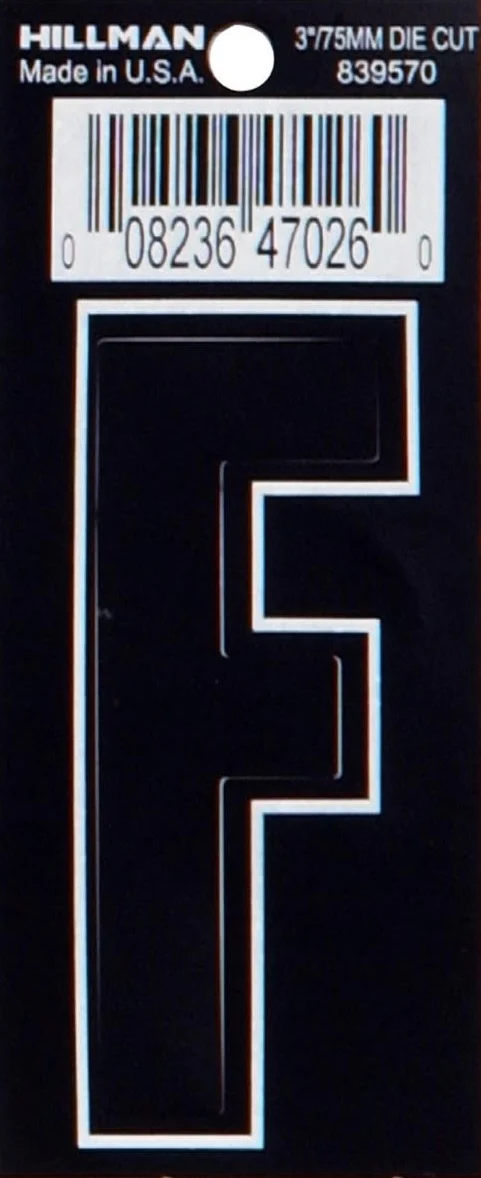 Sustainable Hillman 3 in. Black Matte Vinyl Die Cut Sticker Thin Letter F Easy-to-Use