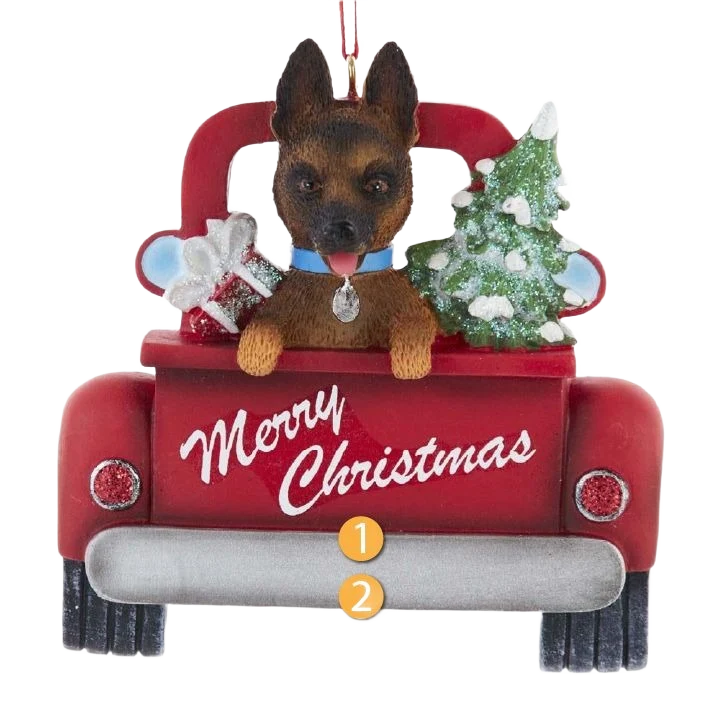 High-Quality Kurt S. Adler Personalized Merry Christmas German Shepherd In Red Truck Ornament Specialty