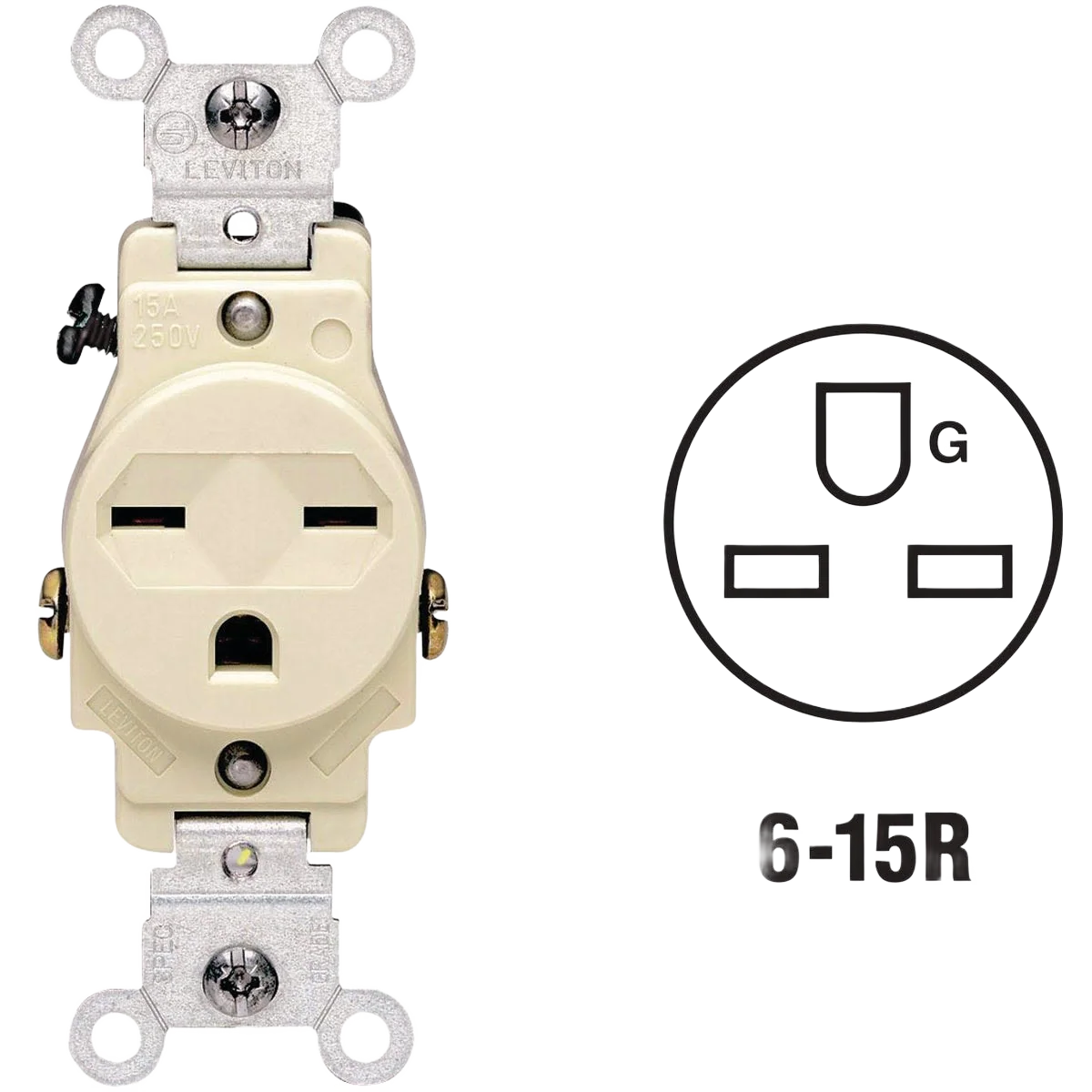 Top-Quality Leviton 15 Amp Ivory Heavy-Duty Grounding Single Outlet Superior