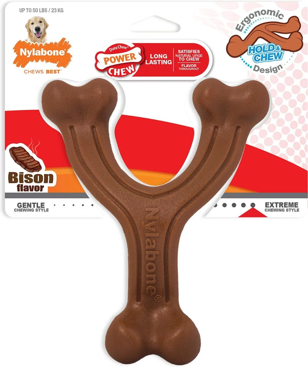 High-Performance Nylabone Giant Bison Flavored Power Chew Wishbone Natural