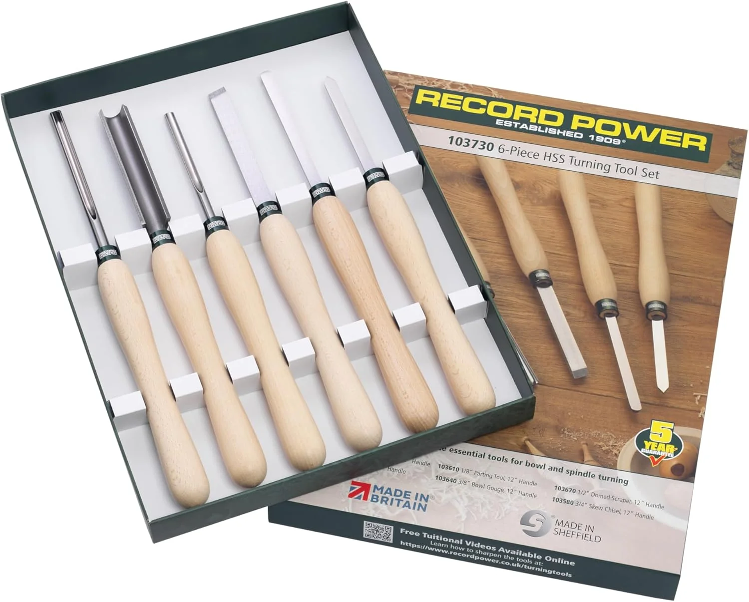 Verified Record Power 6 Piece Turning Set w 12 Beech Handle User-Friendly