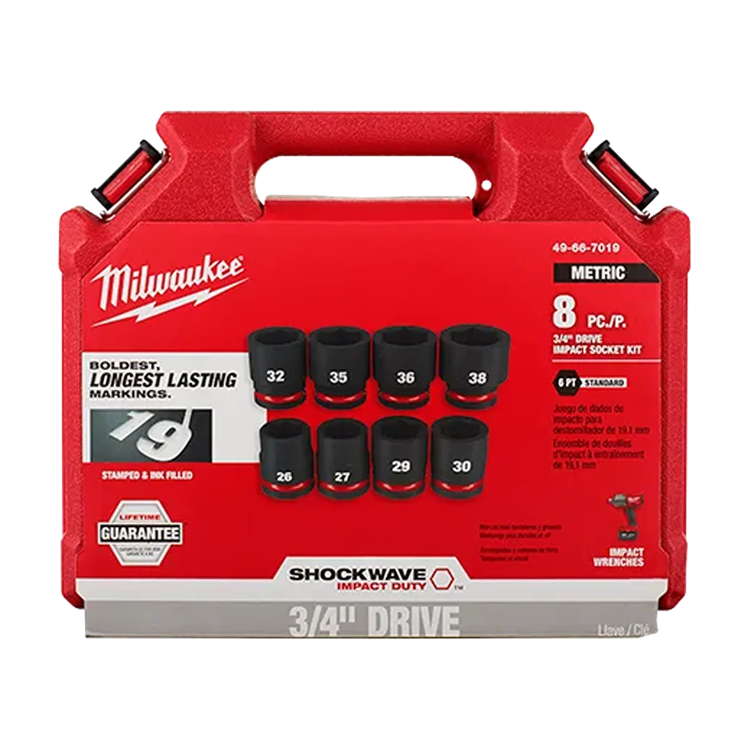 Smart Milwaukee Impact Duty 3 4 in. Drive Metric Standard 6 Point Socket Set 8 PC Fine