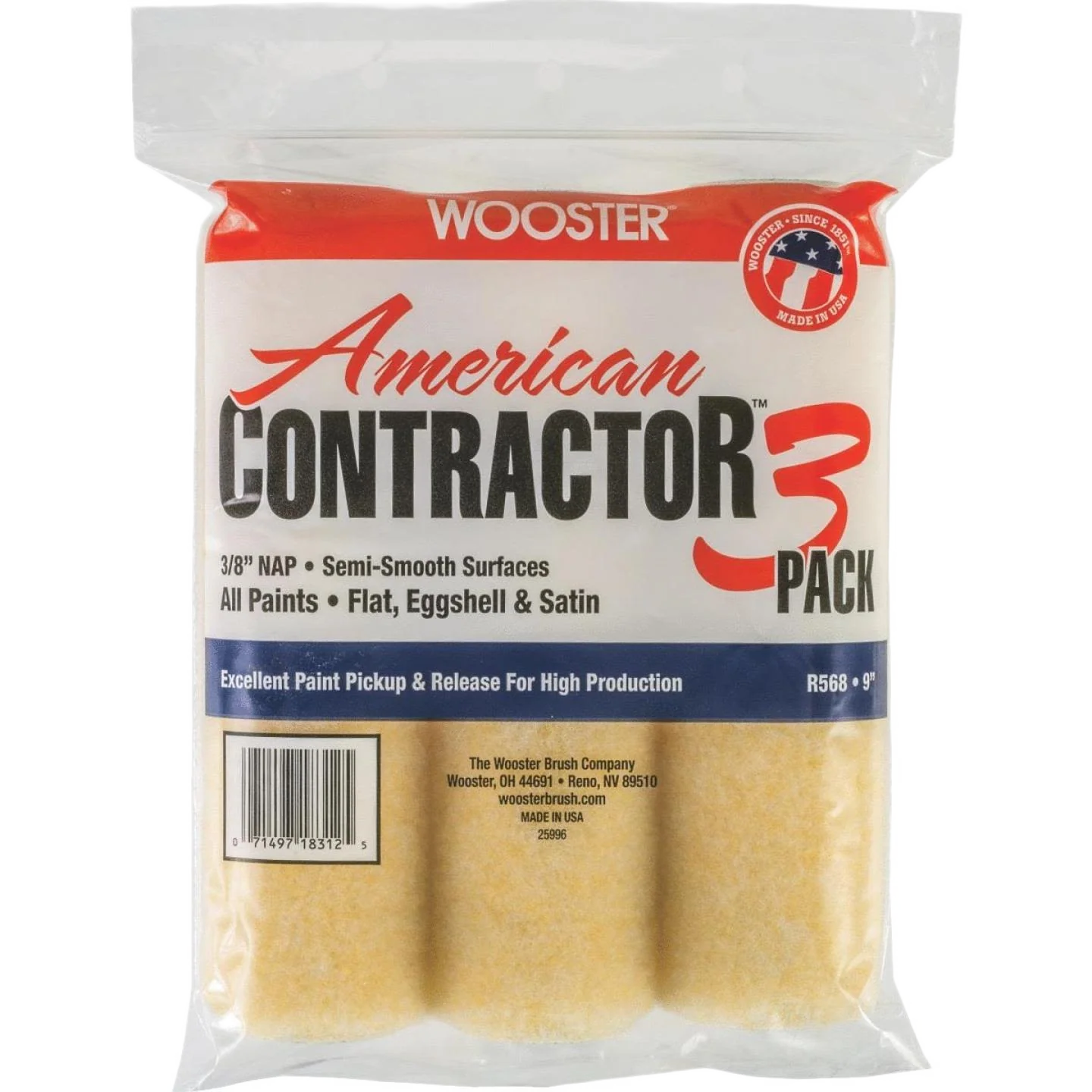 Dependable Wooster Brush 9 in. American Contractor Nap Cover 3-Pack Unique