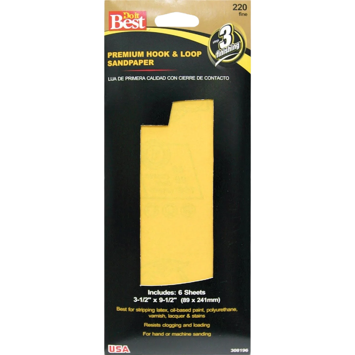 Original Design Do it 3-1 2 x 9-1 2 220-Grit Fine Premium Hook Loop Sandpaper 6-Pack Genuine