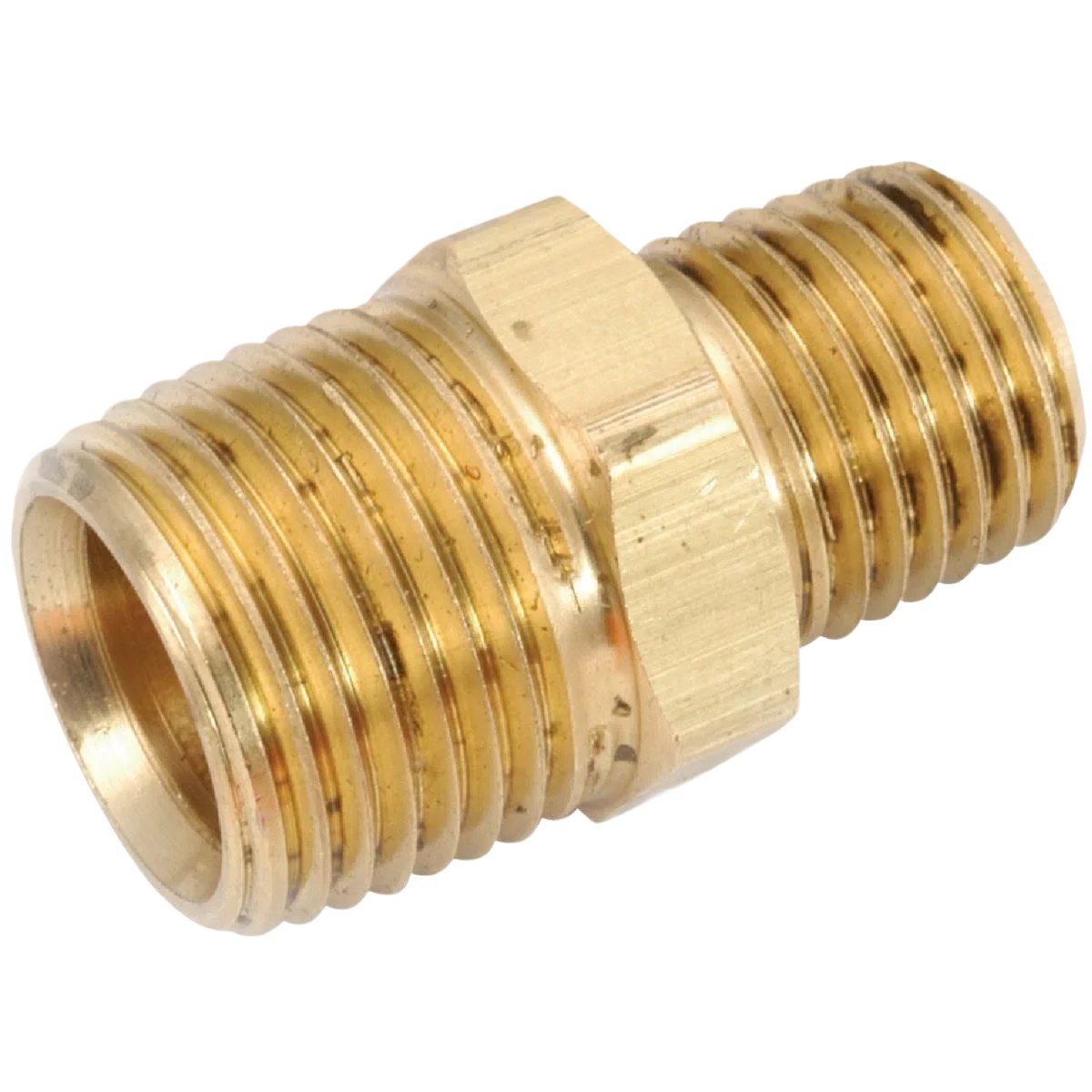 Traditional Anderson Metals Reducing Hex Red Brass Nipple 1 2 In. x 3 8 In. Expertly Made