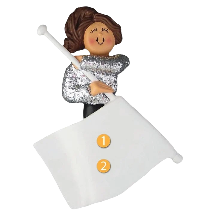 Certified Ornament Central Personalized Brunette Female Flag Girl Ornament Crafted