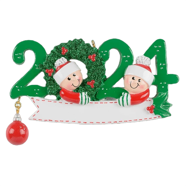 Exceptional Rudolph Me 2024 Green Red Wreath Family of 2 Personalized Ornament Luxury