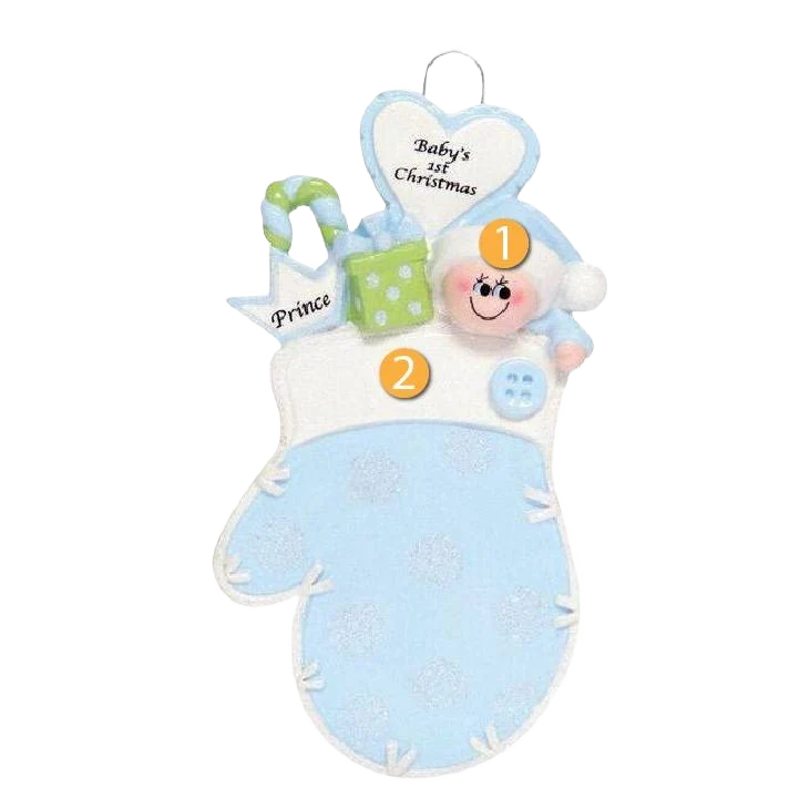 Specialty Rudolph Me Personalized Baby's First Christmas Blue Mitten Ornament Natural