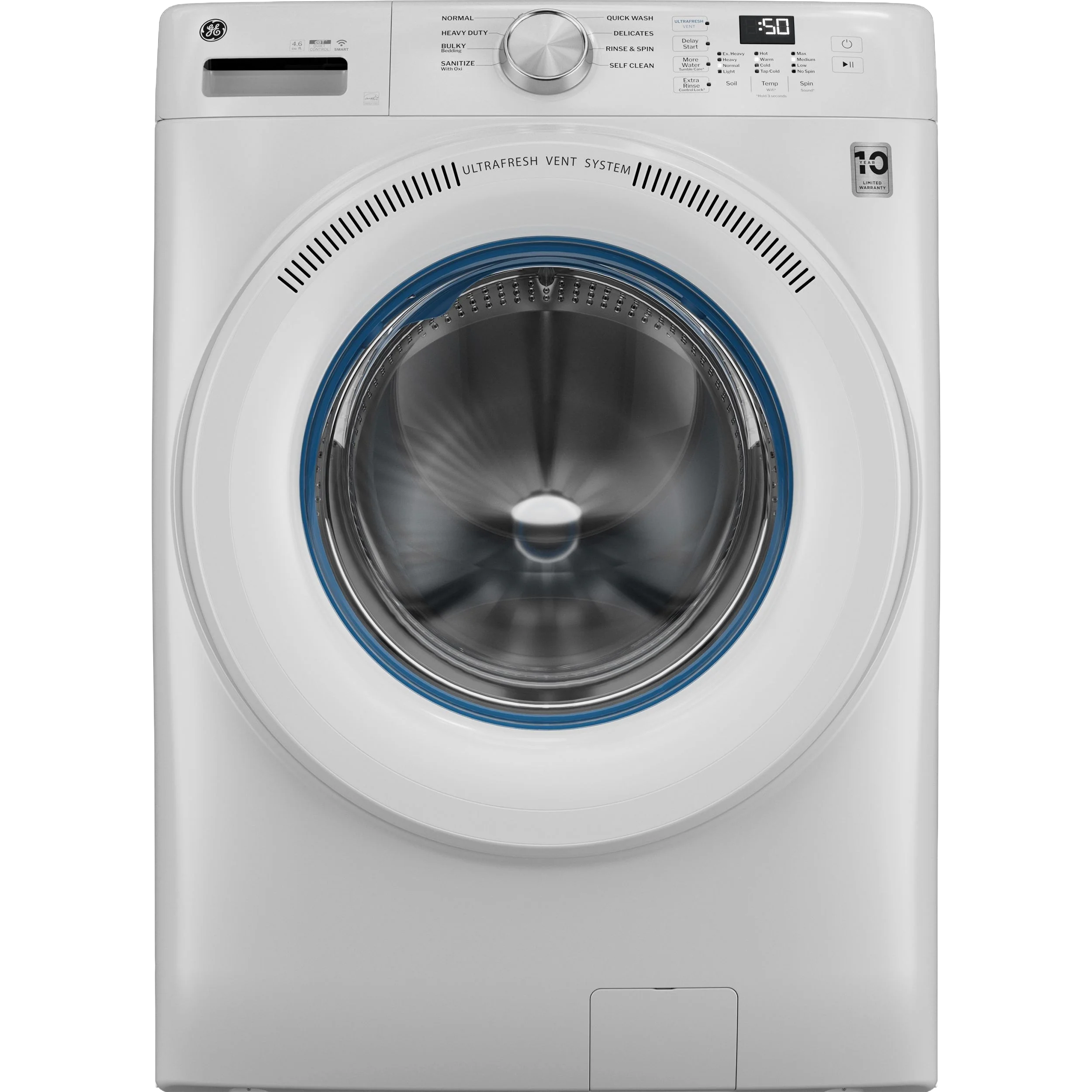 Outstanding GE® ENERGY STAR® 4.6 cu. ft. Capacity Smart Front Load Washer with UltraFresh Vent System with OdorBlock™ Safe