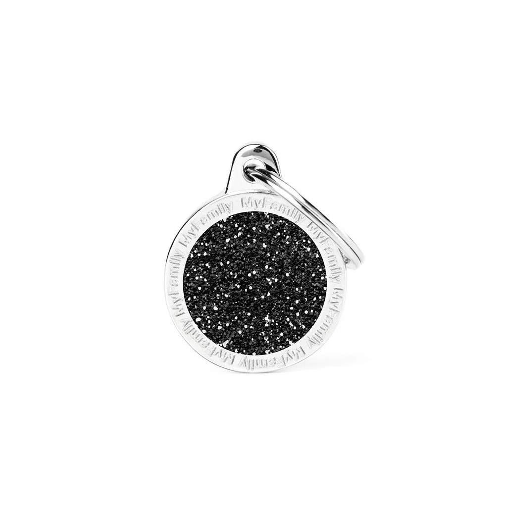Recyclable MyFamily Shine Small Black Glitter Circle Pet Tag Artisan