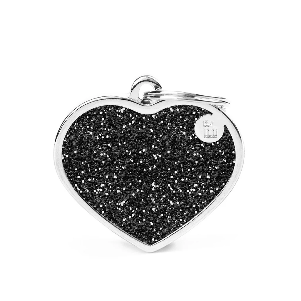 Expertly Made MyFamily Shine Big Black Glitter Heart Pet Tag High-Quality