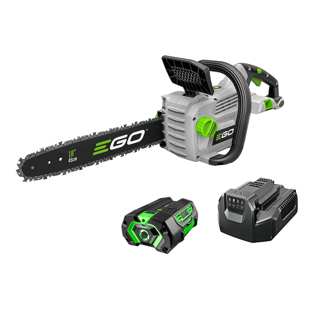 Powerful EGO Power 18 Chainsaw with Battery and Charger Detailed