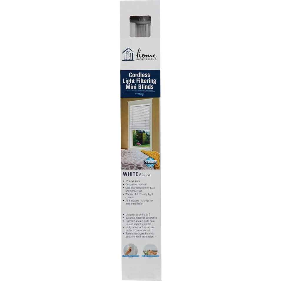 Dependable Home Impressions White Vinyl Cordless Mini Blind 34 x 64 x 1 Solid