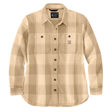 Minimalist Carhartt Women's Medium Oat Milk Rugged Flex reg Loose Fit Duck Overshirt Functional