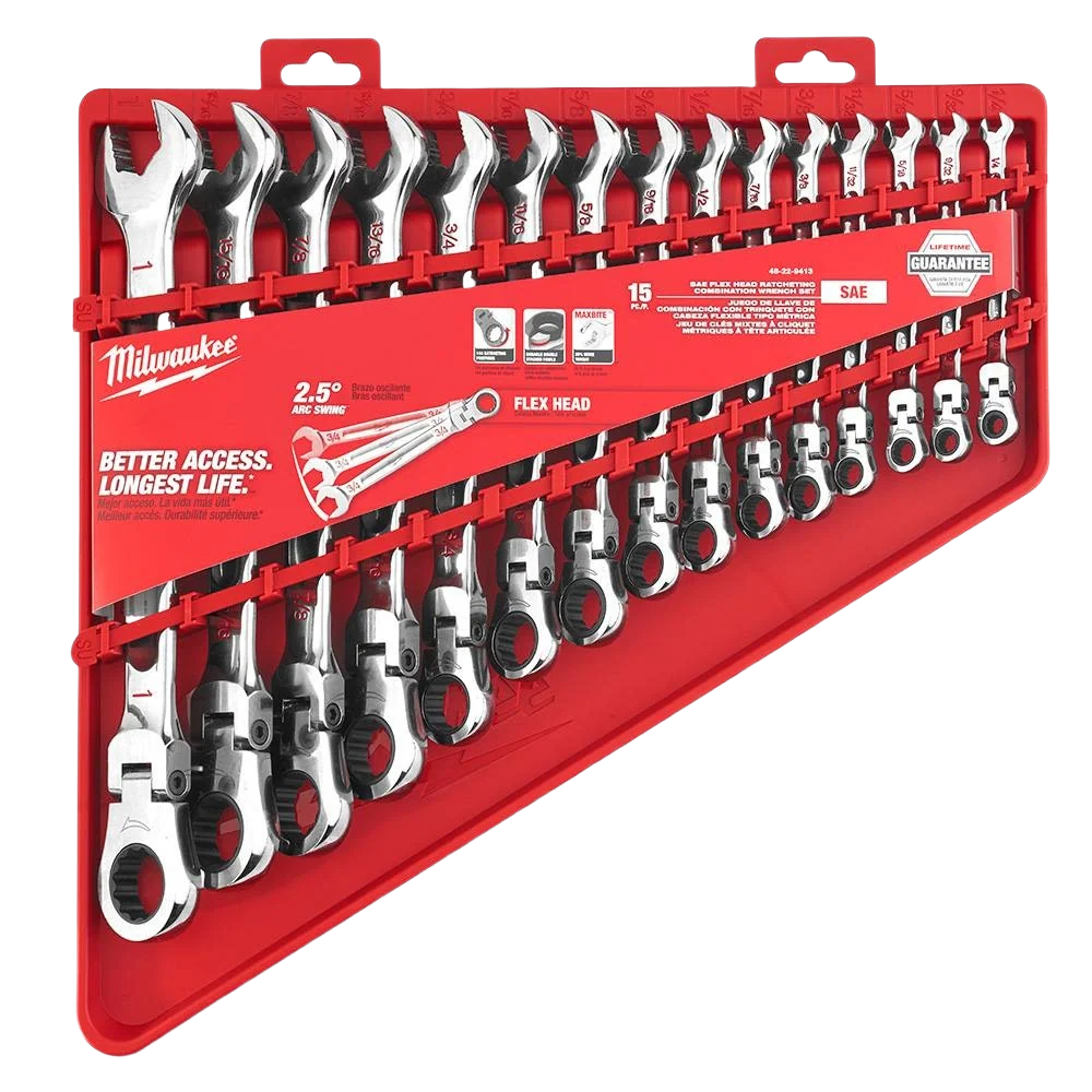 Fine Crafted Milwaukee 15-PC SAE Flex Head Ratcheting Combination Wrench Set Innovative