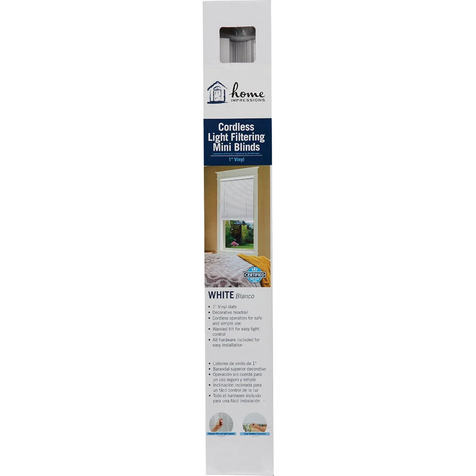 Unique Home Impressions White Vinyl Cordless Mini Blind 40 x 64 x 1 Detailed
