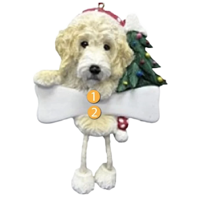 Original Design E S Pets Personalized Cream Labradoodle Dangling Legs Ornament Casual