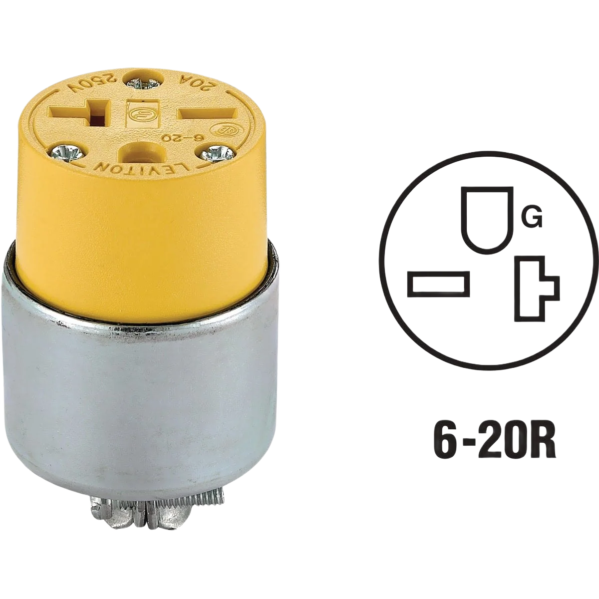Sustainable Leviton 20 Amp 250V 3-Wire 2-Pole Yellow Armored Cord Connector High-End