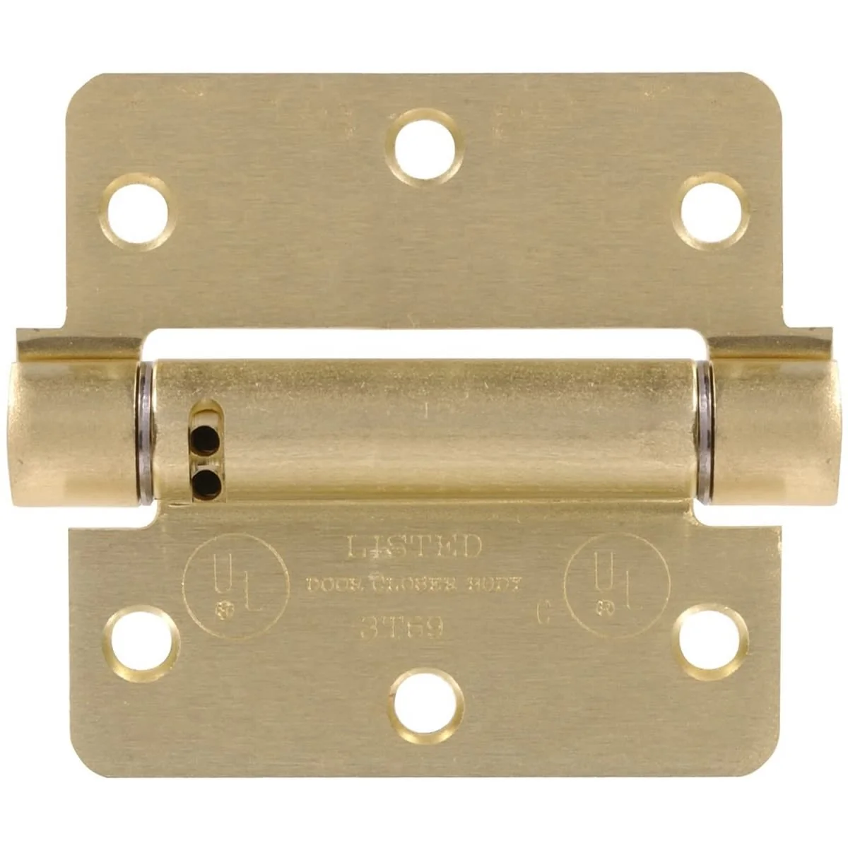 Green Hillman 3-1 2 in. Adjustable Spring Hinge 1 4 Round Corner Satin Brass Finish Original Design