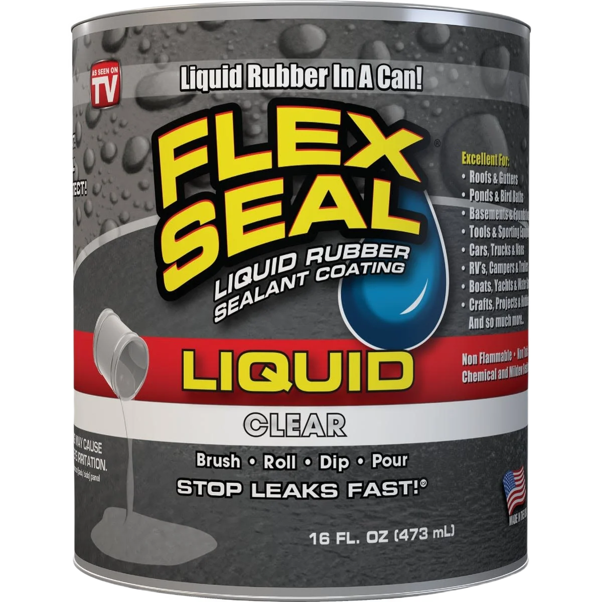 Premium Flex Seal Clear Liquid Rubber Sealant 1 Pint Lightweight