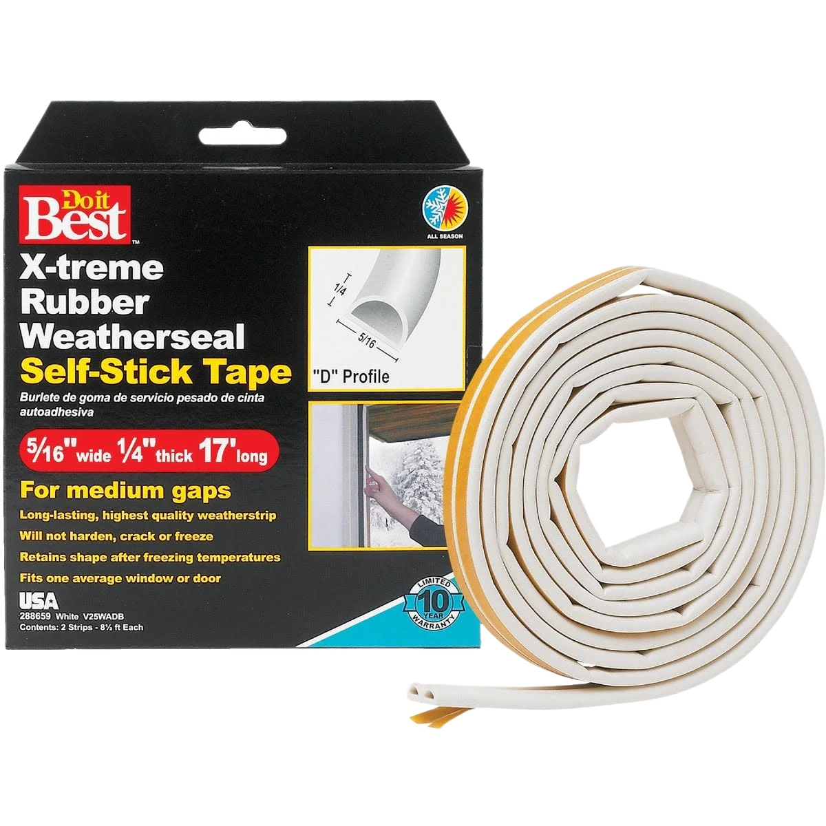 World-Class Do it White Rubber Weatherstrip Tape 5 16 In. x 17 ft. Reusable