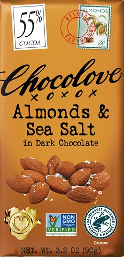 Smart Chocolove Almonds Sea Salt in Dark Chocolate Bar 3.2 oz. Natural