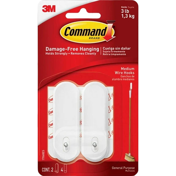 Classic 3M Command 3 Lb Capacity Wire Adhesive Hook 2-Pack Prestigious