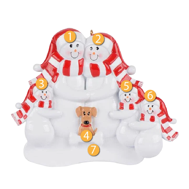 Responsible Rudolph Me Personalized Snow Family of 5 with Tan Dog Ornament Exceptional