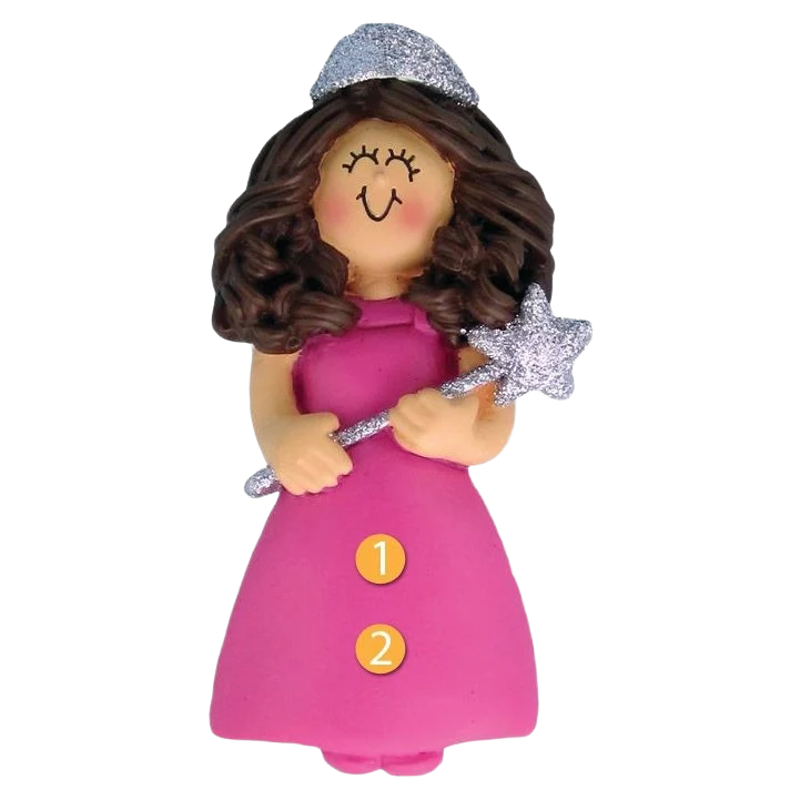 Specialty Ornament Central Personalized Brunette Princess with Glitter Ornament World-Class