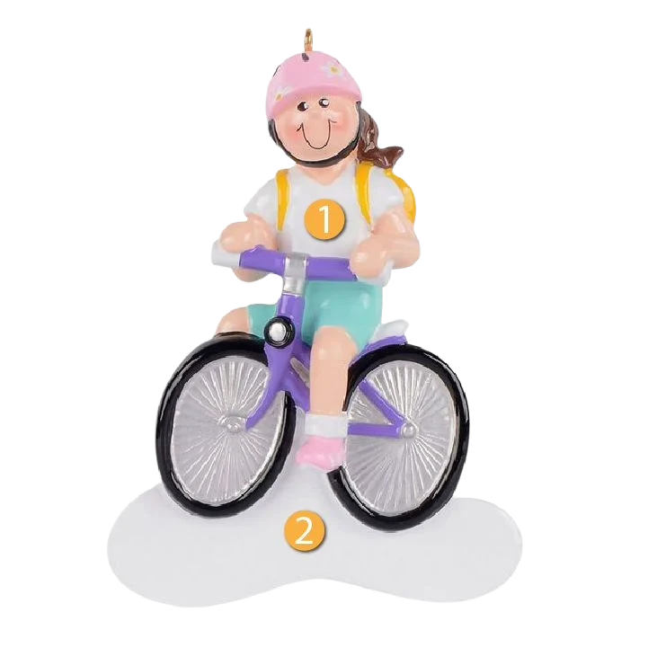 Pure Rudolph Me Personalized Brunette Girl on Bike Ornament Prestigious